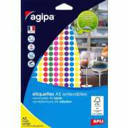1764 pastilles adhésives couleurs enlevables, diamètre 8 mm (6 feuilles A5 / cdt) - 3270241018257