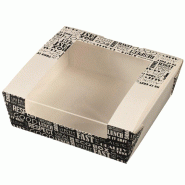 Boite à tartelette carton blanc décor District fenêtre BOPP 12x12x4cm - par 500