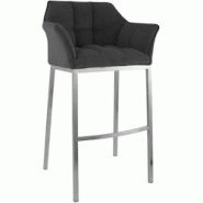 CLP Tabouret de bar Damaso Cord avec piètement à quatre pieds Gris foncé/Acier inoxydable - gris métal 326348 CLP Tabouret de bar Damaso Cord avec piètement à quatre pieds Gris foncé/Acier inoxydable - gris métal 326348