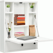 COSTWAY Table Murale avec Compartiments et Tiroir, Pliable, pour PC, pour Petits Espaces et Bureau, Blanc - blanc Bois manufacturé ON33400IT