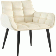 Décoshop26 - Chaise design rembourrée en velours crème design enveloppant pieds métal noir 10_0007487 - beige métal 3000266133075
