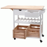 Décoshop26 - Chariot de service à roulettes cuisine bar porte bouteilles avec tiroirs et caisses rangement bois de pin 89x119x41cm 04_0002444 - 3000 Décoshop26 - Chariot de service à roulettes cuisine bar porte bouteilles avec tiroirs et caisses rangement bois de pin 89x119x41cm 04_0002444 - 3000