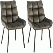 Décoshop26 - Lot de 2 chaises de salle à manger en velours anthracite généreusement rembourrée piètement en métal noir 10_0007612 - noir métal