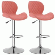 Décoshop26 - Lot de 2 tabourets de bar chaises hautes coutures en losange en velours rose cadre en acier DEC029845 - 3000257589478
