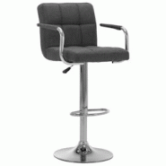 Décoshop26 - Tabouret de bar x1 chaise haute avec dossier et accoudoirs assise en tissu gris foncé cadre en acier DEC029321 - gris 3000257318795