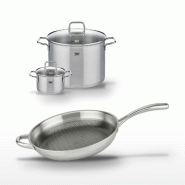 Lot 1 Poêle 32 cm et 2 Faitouts 16/26 cm Elo Relief Evolution - gris inox 3176239956931