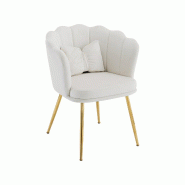 Merax 1x fauteuil rembourré à dossier pétale, coussin papillon, pieds métal doré, velours beige - beige multi-matériau WF532311AAW