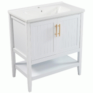 Merax Meuble sous-vasque avec meuble bas 80 cm, meuble de salle de bain blanc, vasque en céramique, espace de rangement, sur pied, blanc - blanc mult