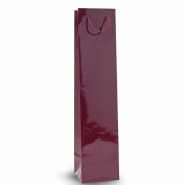 Sac bouteille luxe pelliculé bordeaux 9x9x40cm - par 12 - élégant avec poignées cordelières