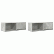 Helloshop26 - Lot de 2 meubles TV muraux modernes avec grand espace de rangement 80 x 31 x 25,5 cm en bois d'ingénierie gris béton 02_0051650 - gris