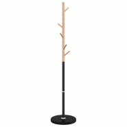 Helloshop26 - Porte-manteau sur pied noir 172 x 37 cm 6 patères design moderne couloir en fer enduit de poudre noir 02_0047587 - noir Bois massif 300