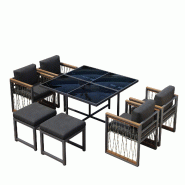Merax ensemble repas de jardin, 7-pièces, noir - noir multi-matériau OT30345E