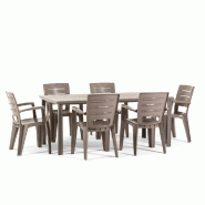 RATTATAN Ensemble table et 6 chaises d’extérieur, table rectangulaire 180x90 cm, structure en fer et chaises en résine avec accoudoirs - Thomas+An