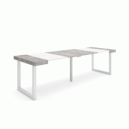 SKRAUT HOME Table console extensible, 260, Pour 12 personnes, Pieds bois massif, Blanc et ciment - blanc Bois manufacturé 385_21