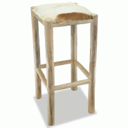 VidaXL Tabouret de bar cuir de chèvre et bois de teck solide Modèle Titan Select - 244544