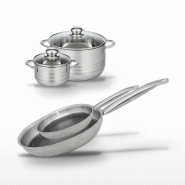 Batterie de cuisine avec 2 poêles 24/28 cm et 2 faitouts 14/24 cm en inox et sans PFAS Elo Collection Relief Solution Brillant - gris 3176239941401_0