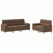 Ensemble de canapés 2 pcs avec coussins marron tissu Modèle AbriHorizon 08 - 8721012065864
