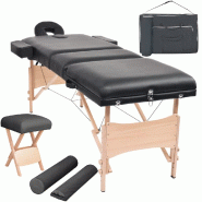 Helloshop26 - Table de massage pliable et tabouret 10 cm d'épaisseur noir 02_0001865 - noir Bois massif 3000089521530