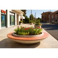Jardinière banc circulaire en béton avec assise en terre cuite - Diamètre 180 cm - 250 cm