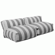 Oviala Business Salon de jardin modulable avec 2 chauffeuses rayées gris - gris polyester 115645