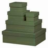 Set de 5 boîtes gigognes Rhodiarama, finition simili cuir italien, coloris sauge - vert 194564C