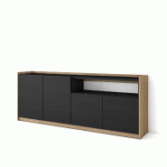 SKRAUT HOME Buffet salon et cuisine, 207x80x37 cm, 4 Portes, Meuble chaussure, Noir et chêne - noir Bois manufacturé 702_13