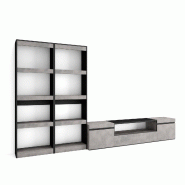 SKRAUT HOME Ensemble Meuble TV, 320x186x35cm, Pour les TV jusqu'à 80", Salon Complet, Ciment - gris Bois manufacturé 96_5