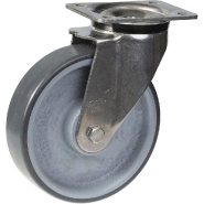 Roulette pivotante de 160 mm en acier inoxydable avec thermoplastique gris conducteur d'électricité. Roulette pivotante de 160 mm en acier inoxydable avec thermoplastique gris conducteur d'électricité.