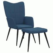 Décoshop26 - Fauteuil lounge chaise de canapé design moderne avec repose-pied en tissu bleu DEC026562 - bleu 3000255886067
