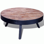 Décoshop26 - Table basse design industirel forme ronde en bois de teck recyclé et fer noir DEC039911 - noir Bois massif 3000264658358