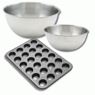 Ensemble comprenant 1 moule muffin 24 empreintes, 1 spatule Zenker et 2 bols à mixer en inox Fackelmann - noir métal 3176239936483