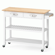 Helloshop26 - Îlot de cuisine roulante 116 x 43 x 89 cm avec 2 tiroirs et 2 étagères style rustique en bois de pin blanc 20_0017748 - blanc Bois ma Helloshop26 - Îlot de cuisine roulante 116 x 43 x 89 cm avec 2 tiroirs et 2 étagères style rustique en bois de pin blanc 20_0017748 - blanc Bois ma