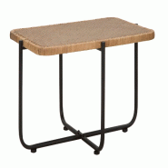 Mauro Ferretti Table Basse Rectangulaire Cebu 75 X 55 X 46,5 Cm En Métal Noir Et Rotin - Style Bohème Chic Pour Un Salon Moderne Et Naturel - multic