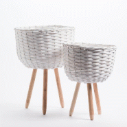 Paniers blancs sur pied Ø 31 x H 42 cm + Ø 25,5 x 35,5 cm - par 2