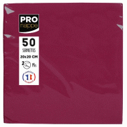Pronappe - Réf.SV622008I - Carton de 800 Serviettes Cocktail ouate 2 plis - papier micro gaufré - 20 X 20 cm - 16 paquets de 50 serviettes Bordeaux