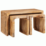 VidaXL Table Gigogne 3 pcs Marron Bois de mangue massif Modèle Terrasse Vega Prime Plus - 4104561