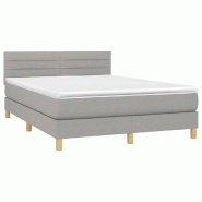 Décoshop26 - Cadre de lit LED avec sommier tête de lit matelas 140x190 cm tissu gris clair TDL0208549 - gris 3001546182721
