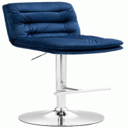 Décoshop26 - Tabouret de bar x1  repose-pieds et dossier assise rembourré en velours bleu et métal chromé 10_0006282 - bleu métal 3000265485021