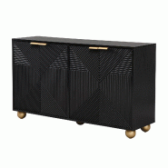 Merax buffet noir avec 4 portes, façade structure 3D, meuble de rangement avec poignées dorées et pieds en métal - multi-matériau N621P388075S
