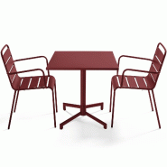 Oviala Business Ensemble table 70 cm et 2 fauteuils de jardin en métal pourpre - violet acier 114675