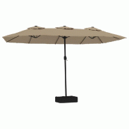VidaXL Parasol de jardin à double tête avec LED taupe 449x265 cm Modèle Atlas Vision Pro - 362956