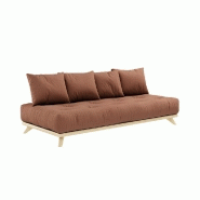 CANAPÉ CONVERTIBLE FUTON SENZA PIN NATUREL COLORIS BRUN ARGILE COUCHAGE 90 CM.