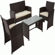 Décoshop26 - Ensemble salon de jardin 4 places en résine tressée marron canapé fauteuils et table en verre 10_0007925 - marron verre 3000266381506