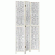 Décoshop26 - Paravent séparateur de pièce cloison 3 panneaux en bois de paulownia et brindille de saule blanc DEC030758 - blanc 3000258106223