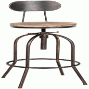 Décoshop26 - Tabouret de bar x1 design industriel avec dossier repose-pieds en bois et métal bronze 10_0005823 - métal 3000265241269