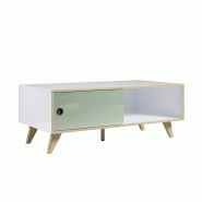 Deladeco Table basse scandinave blanc/vert Hermine - 3665367200066