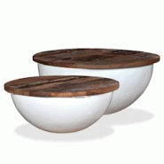 Helloshop26 - Ensemble de table basse lot de 2 bois récupération massif forme bol blanc 02_0042121 - 3000213658026 Helloshop26 - Ensemble de table basse lot de 2 bois récupération massif forme bol blanc 02_0042121 - 3000213658026
