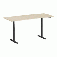 KIMEX - Bureau motorisé assis-debout 180x75cm, Plateau bois naturel à bords arrondis/Pied noir - plastique 3700685427990