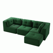 Merax Canapé modulable 3 places avec tabouret, Cloud Sofa Cord sans cadre, canapé lounge près du sol, avec accoudoirs larges, vert - vert multi-mat