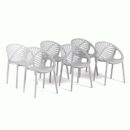 RATTATAN Set de 6 chaises en polypropylène avec fibre de verre empilables pour jardin, bar et restaurant, structure robuste et légère - Vivian - Gr